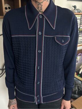 Vintage 60s Leonardo Strassi Knit Cardigan Sweater ~ Size Medium